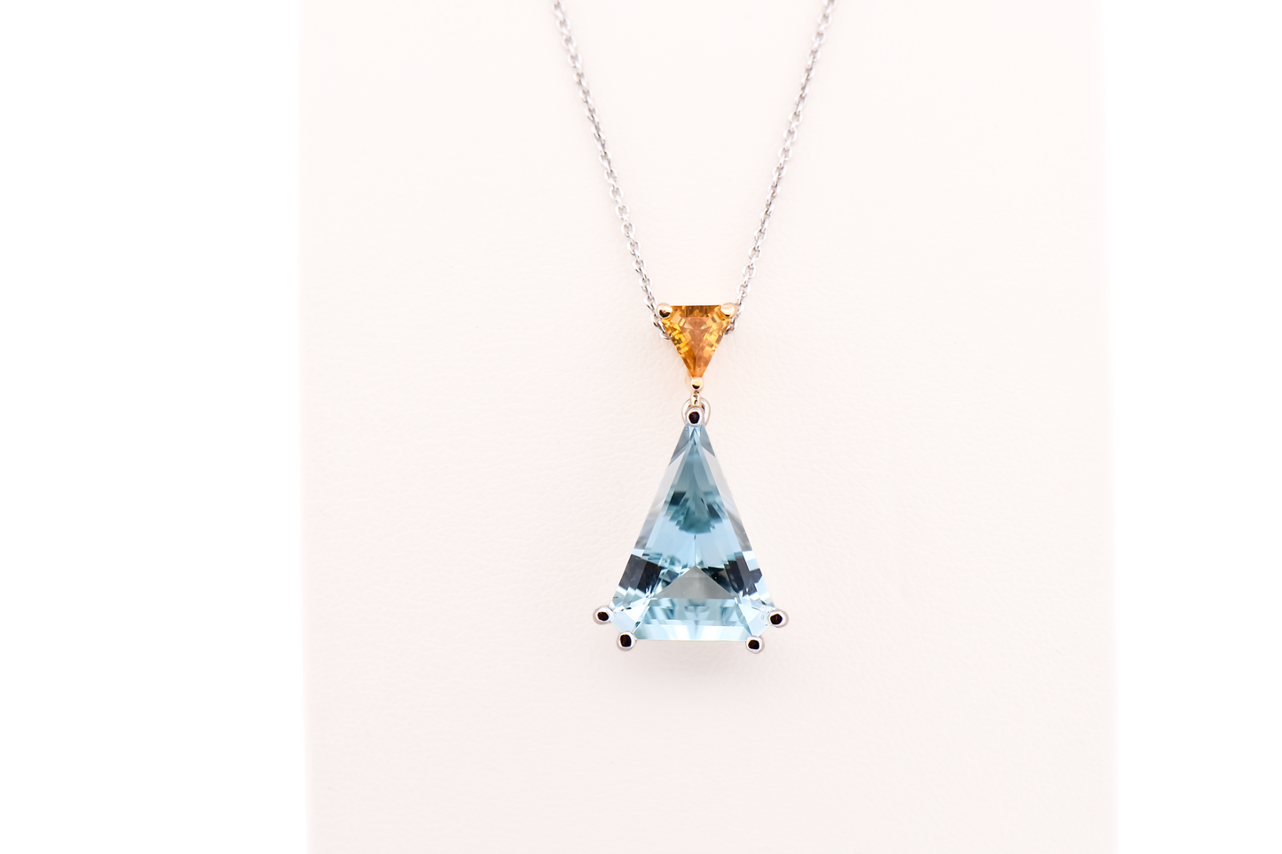 Custom Pendant with Kite Shape Aquamarine & Golden Zircon in Two-Tone Gold