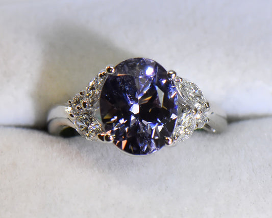 Custom Platinum Ring with Blue-Violet Color Shift Spinel