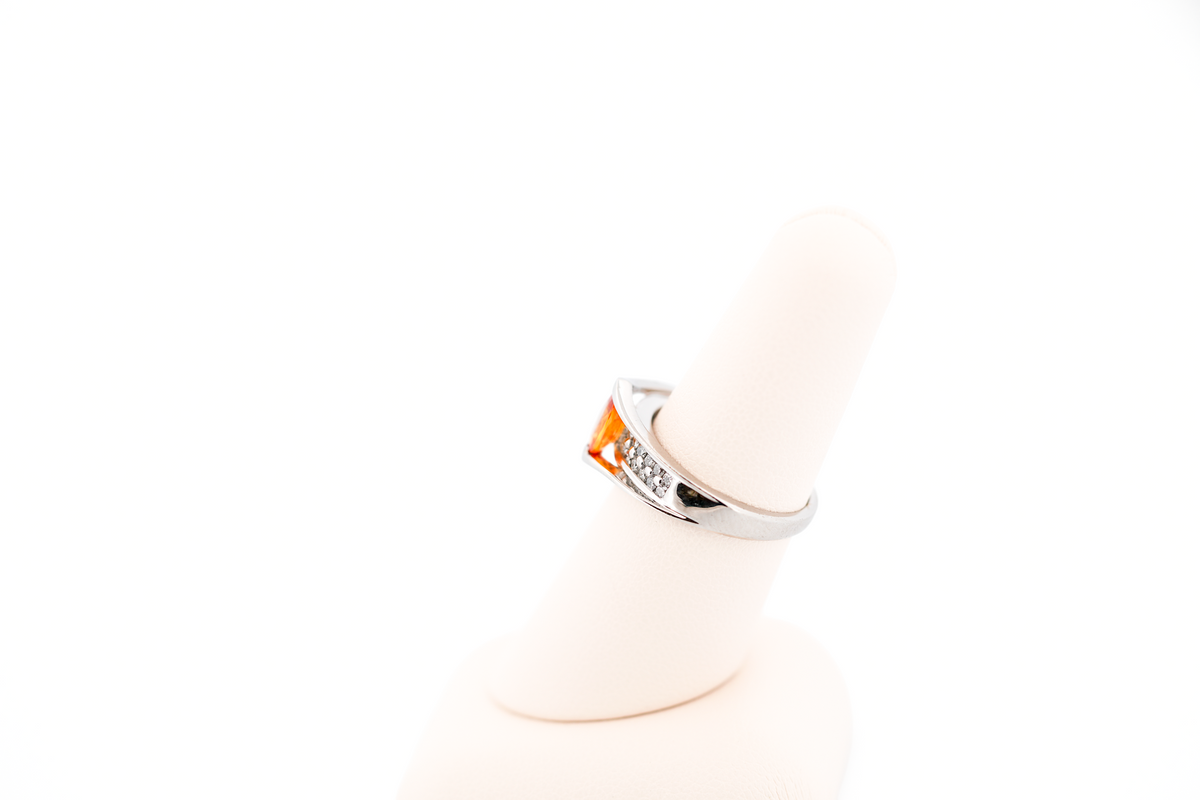 Custom Platinum Waterfall Ring with Orange Sapphire & Diamonds