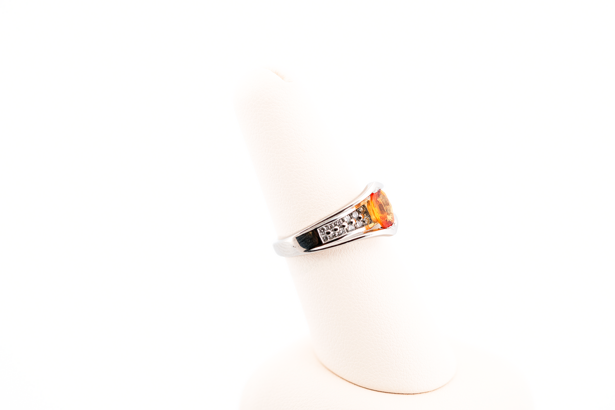 Custom Platinum Waterfall Ring with Orange Sapphire & Diamonds