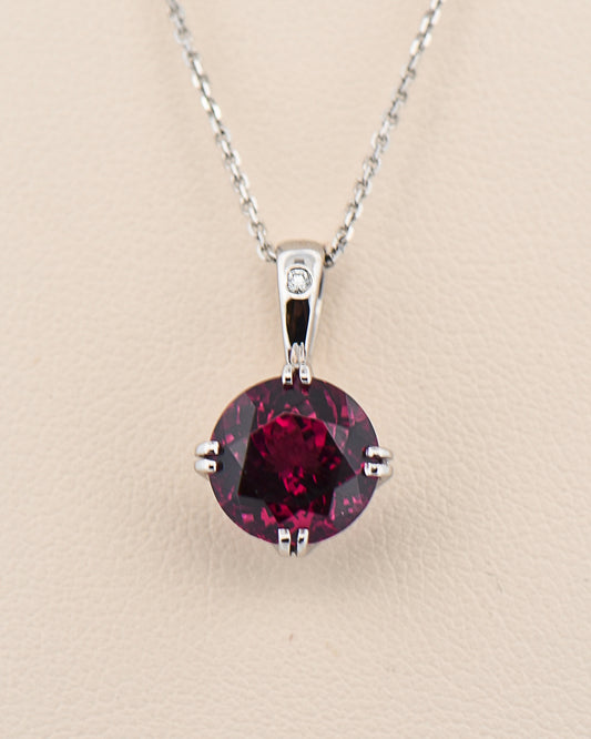 Custom Purple Garnet Solitaire Pendant with Round 4.66ct Rhodolite