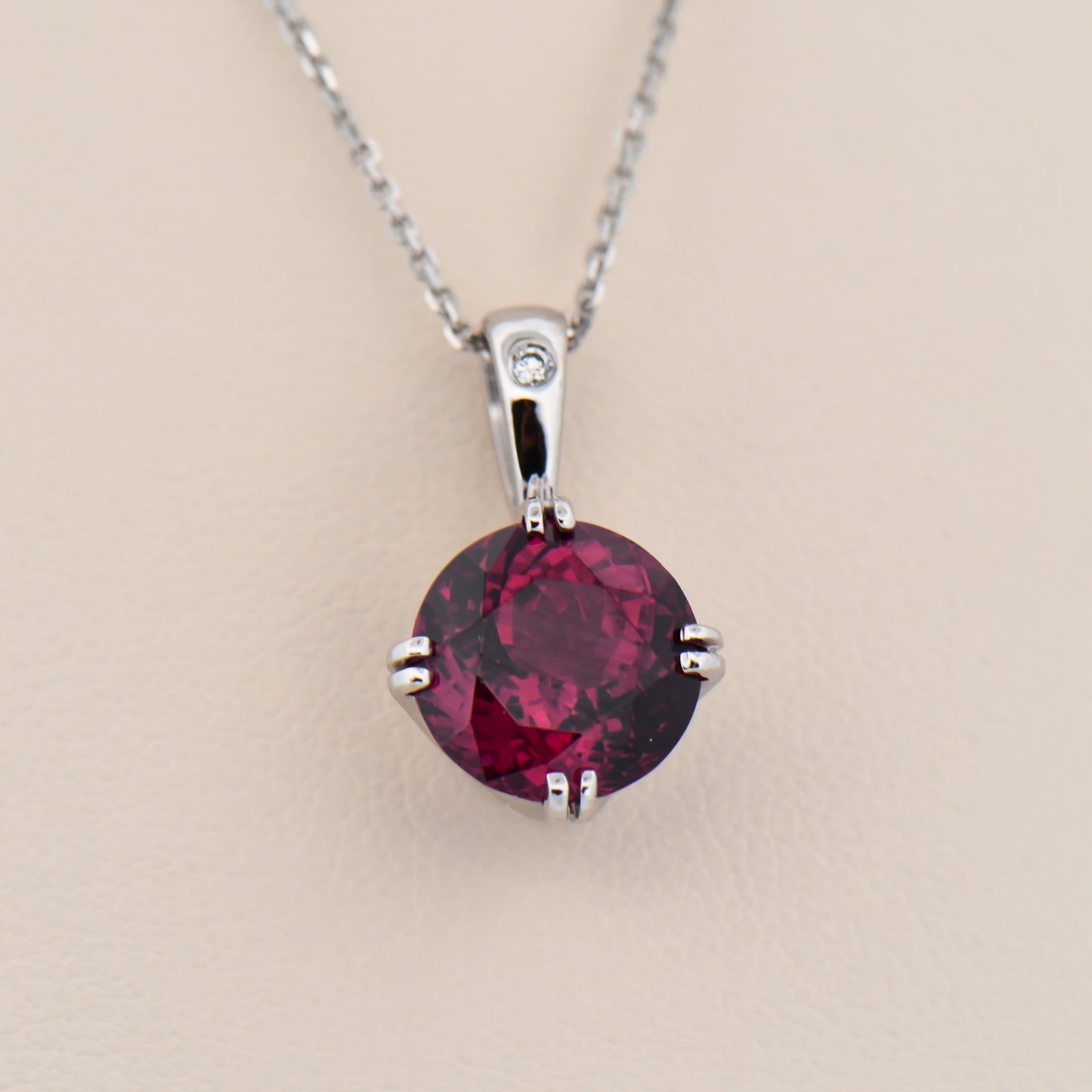Custom Purple Garnet Solitaire Pendant with Round 4.66ct Rhodolite