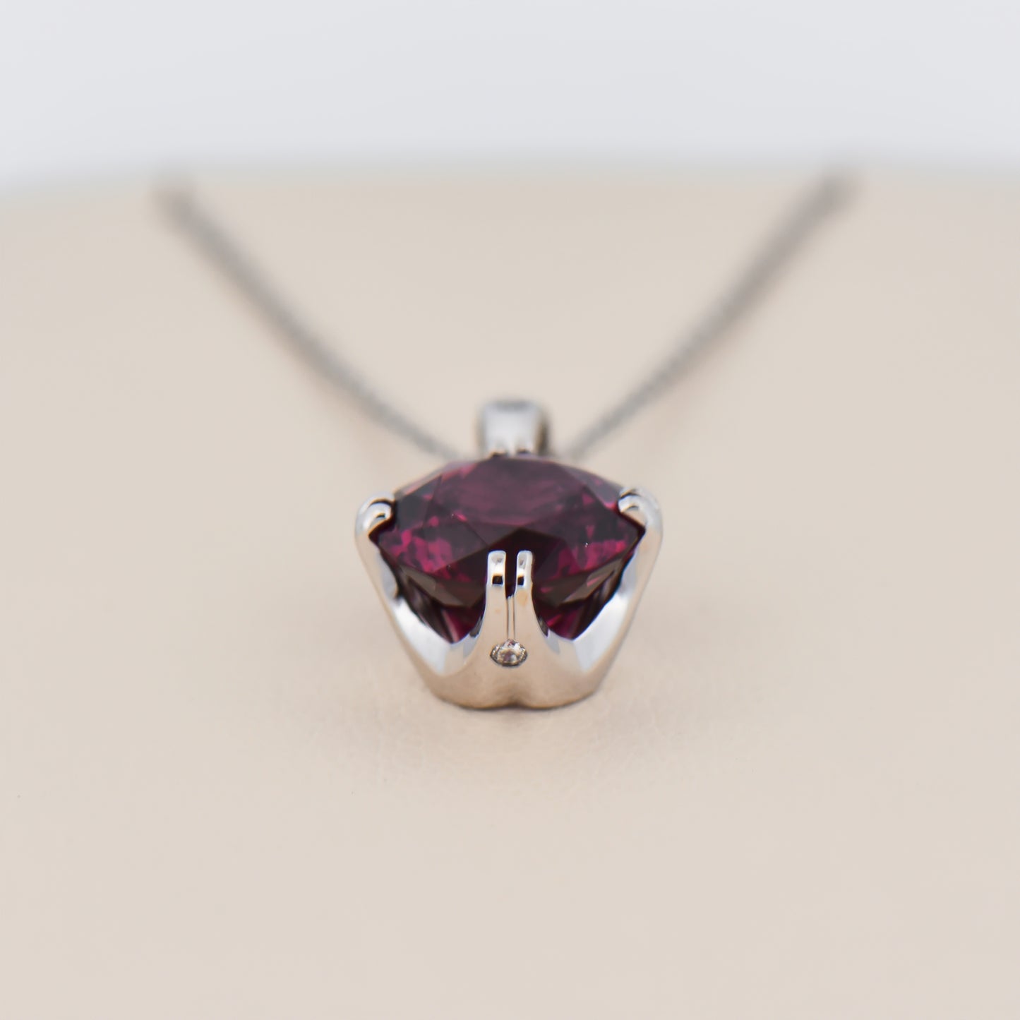 Custom Purple Garnet Solitaire Pendant with Round 4.66ct Rhodolite