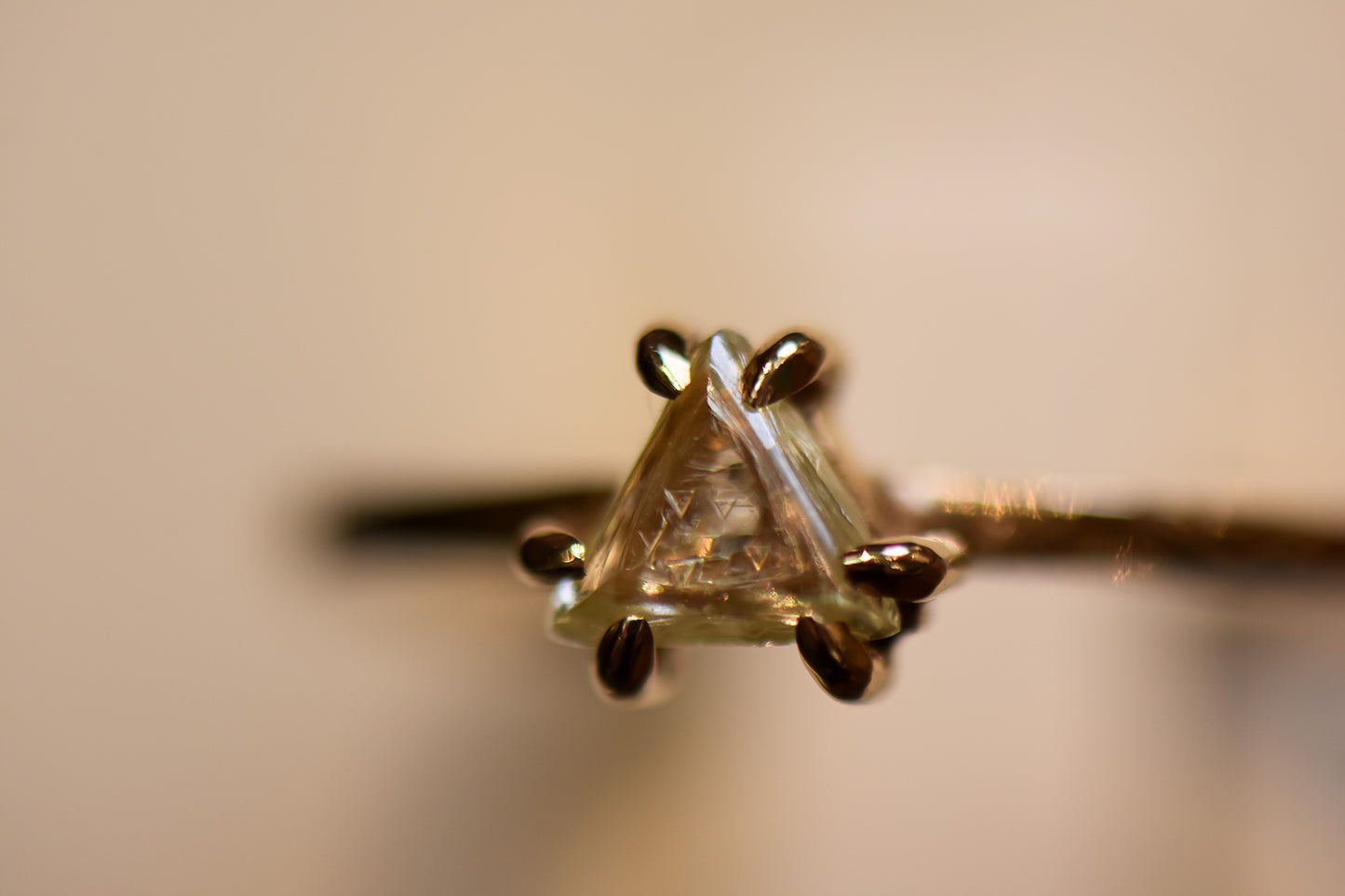 Custom Raw Diamond Engagement Ring with Rare Trigon Inclusions