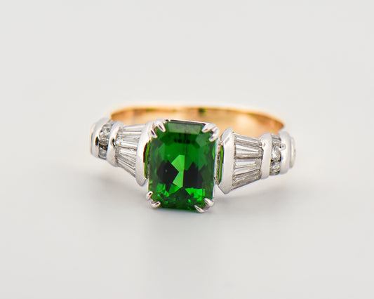 Custom Ring with Chrome Tourmaline & Baguette Diamonds