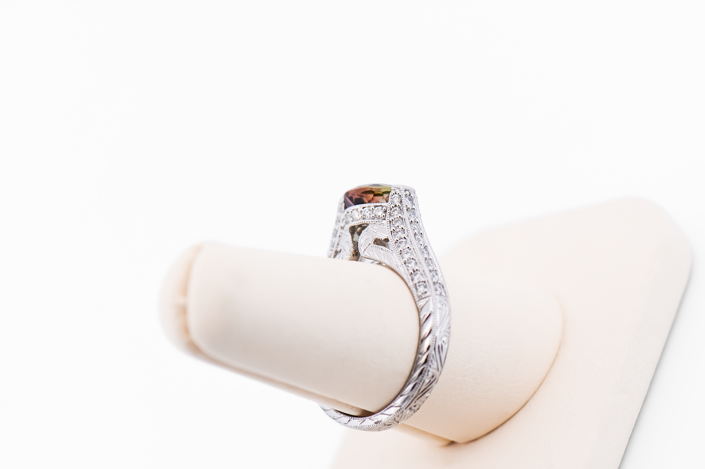 Custom Ring with Rare Round Watermelon Tourmaline & Diamonds