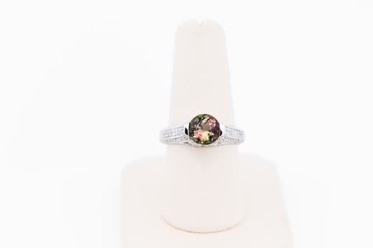 Custom Ring with Rare Round Watermelon Tourmaline & Diamonds