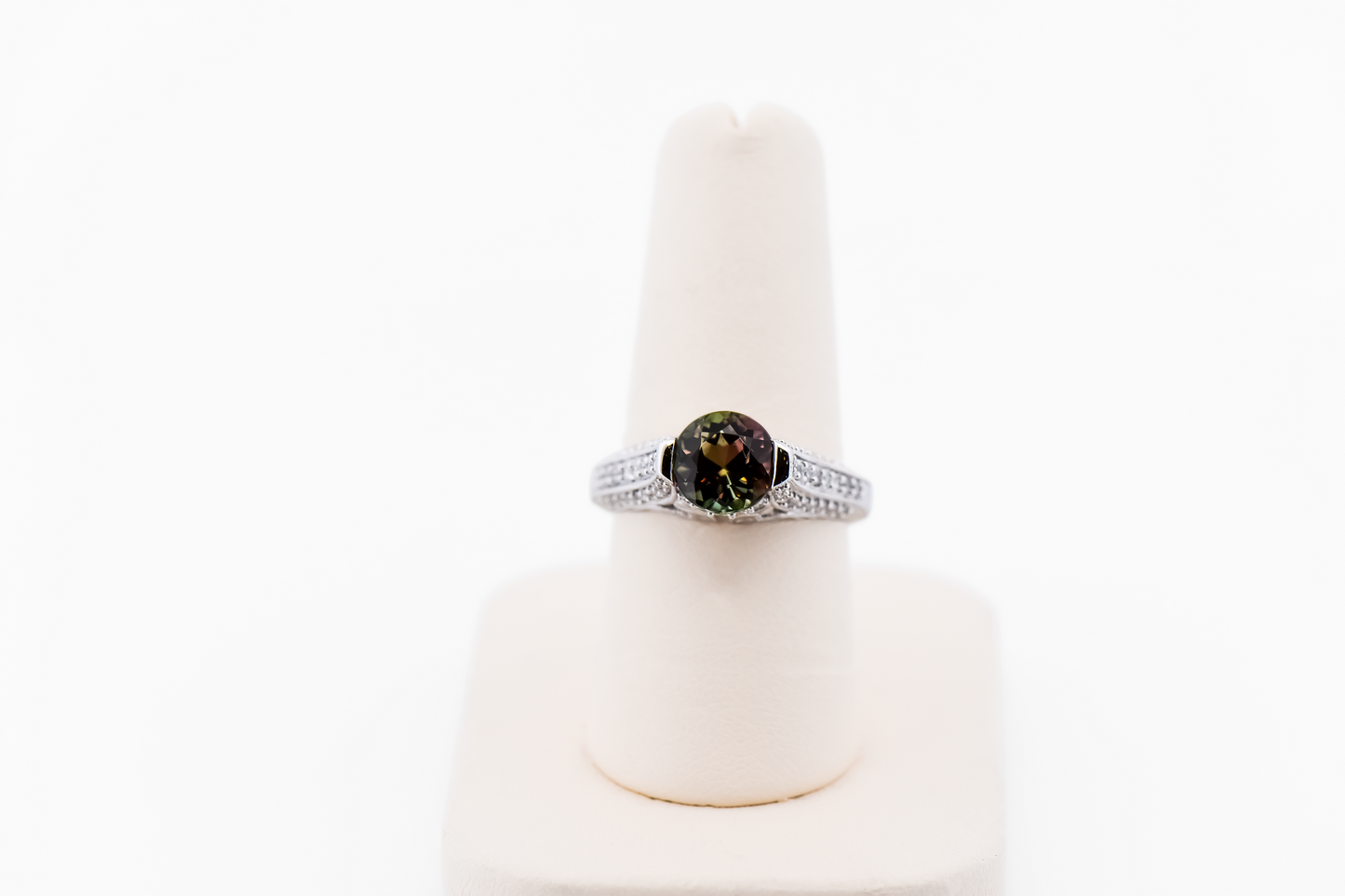 Custom Ring with Rare Round Watermelon Tourmaline & Diamonds