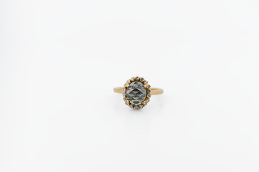 Custom Rose Cut Montana Green Sapphire & Diamond Halo Engagement Ring 18k