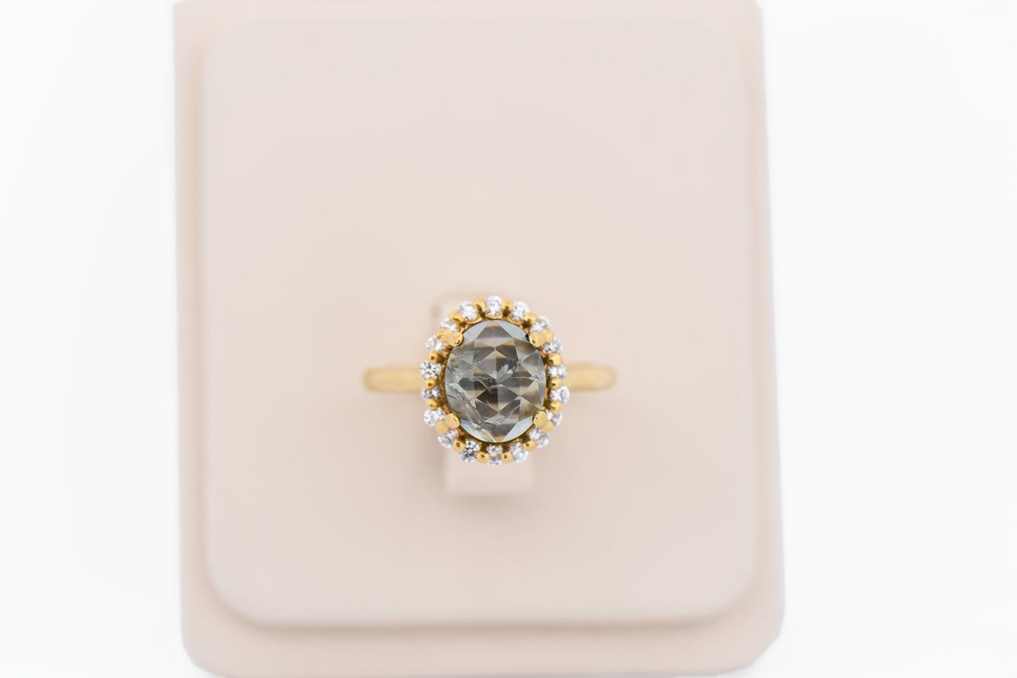 Custom Rose Cut Montana Green Sapphire & Diamond Halo Engagement Ring 18k