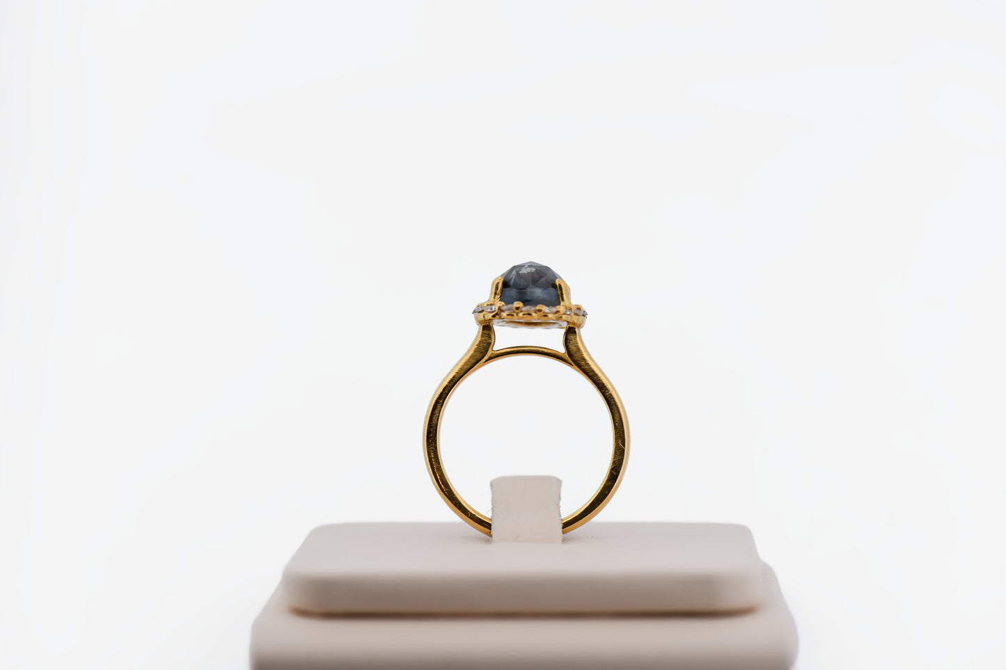 Custom Rose Cut Montana Green Sapphire & Diamond Halo Engagement Ring 18k