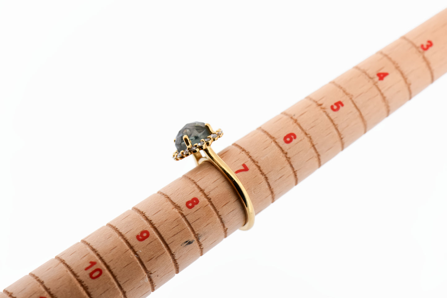 Custom Rose Cut Montana Green Sapphire & Diamond Halo Engagement Ring 18k