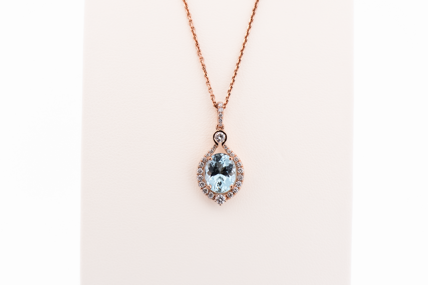 Custom Rose Gold Pendant with Oval Aquamarine & Diamond Accents