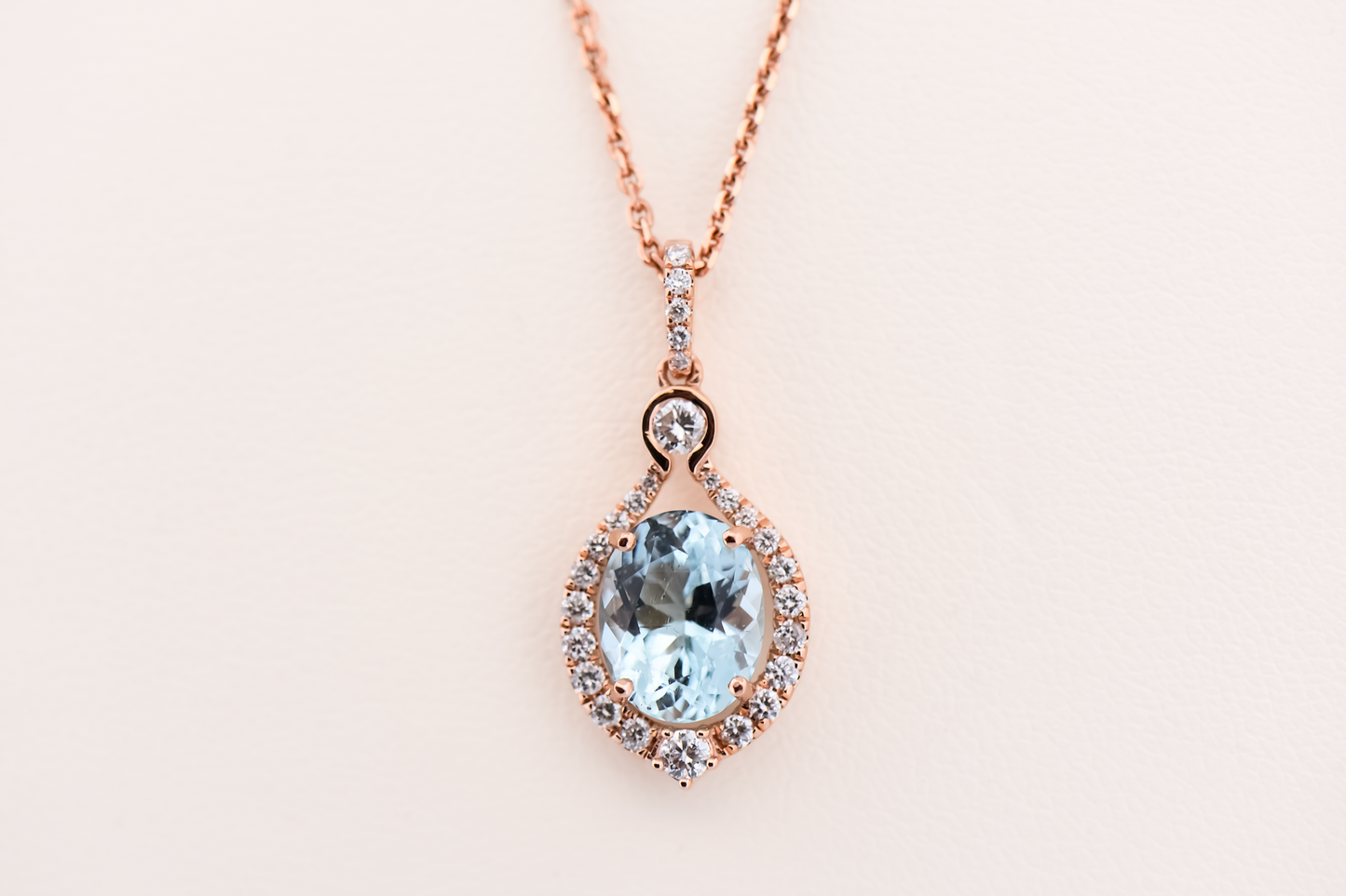 Custom Rose Gold Pendant with Oval Aquamarine & Diamond Accents