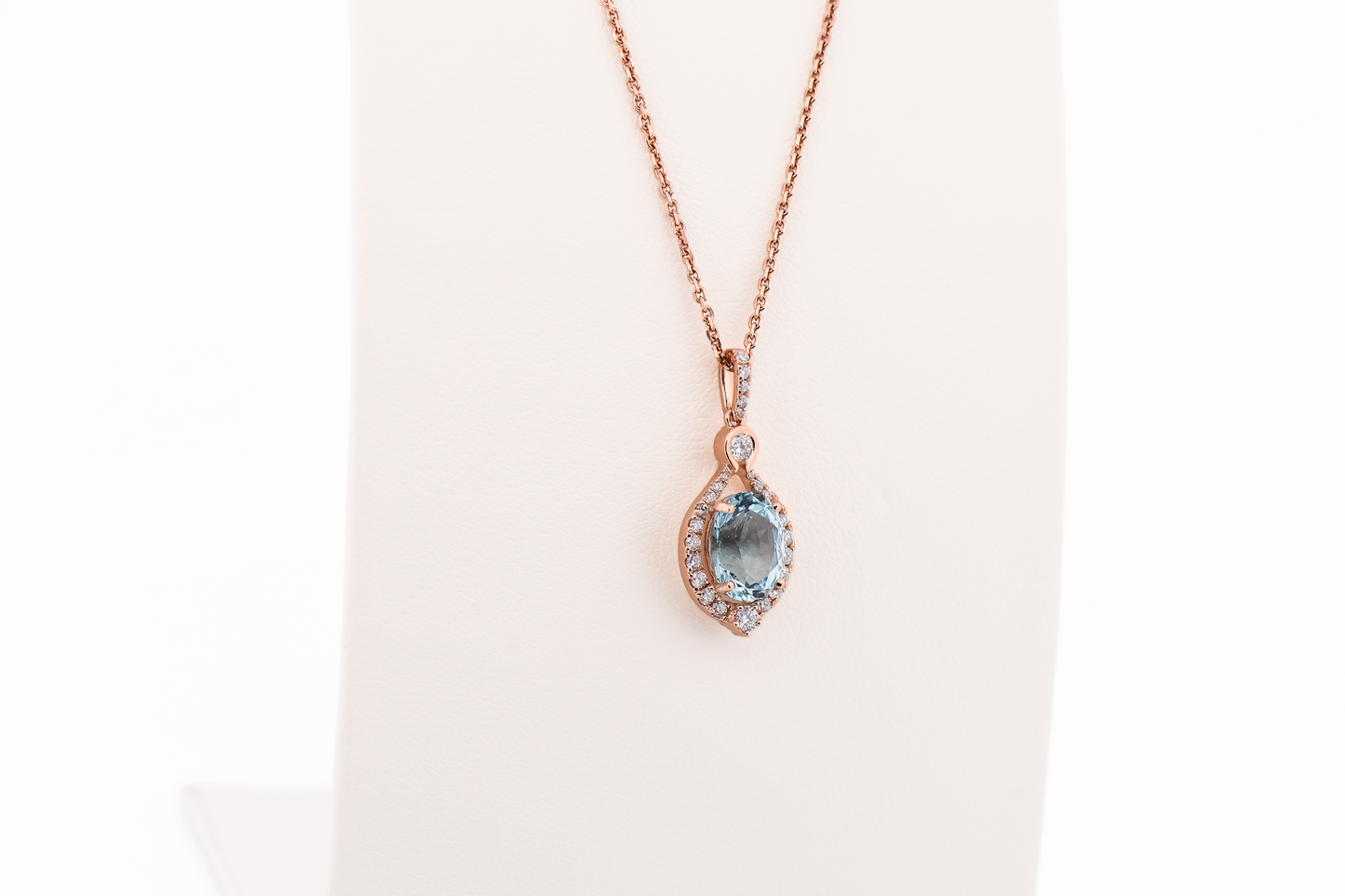 Custom Rose Gold Pendant with Oval Aquamarine & Diamond Accents