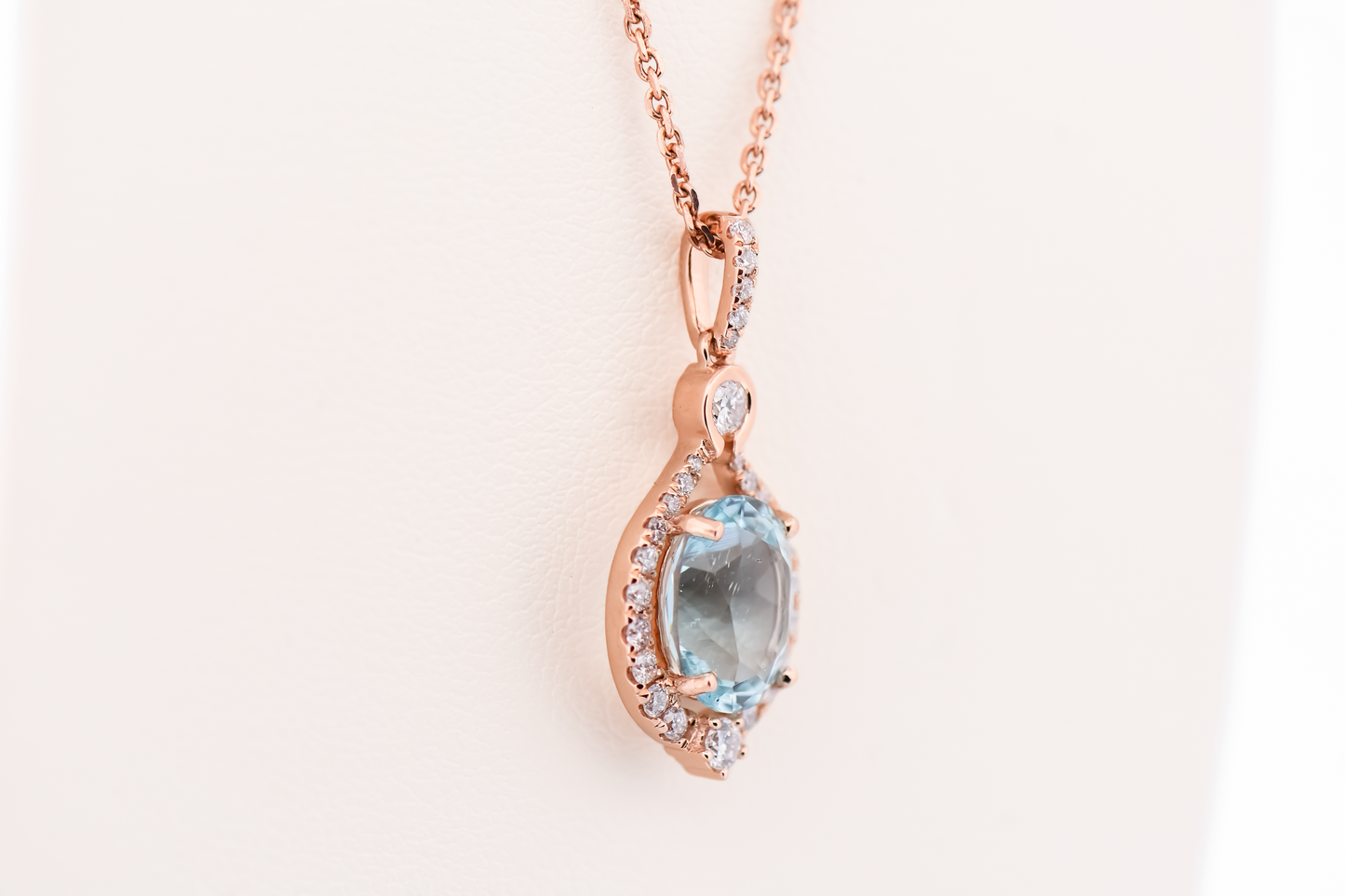 Custom Rose Gold Pendant with Oval Aquamarine & Diamond Accents