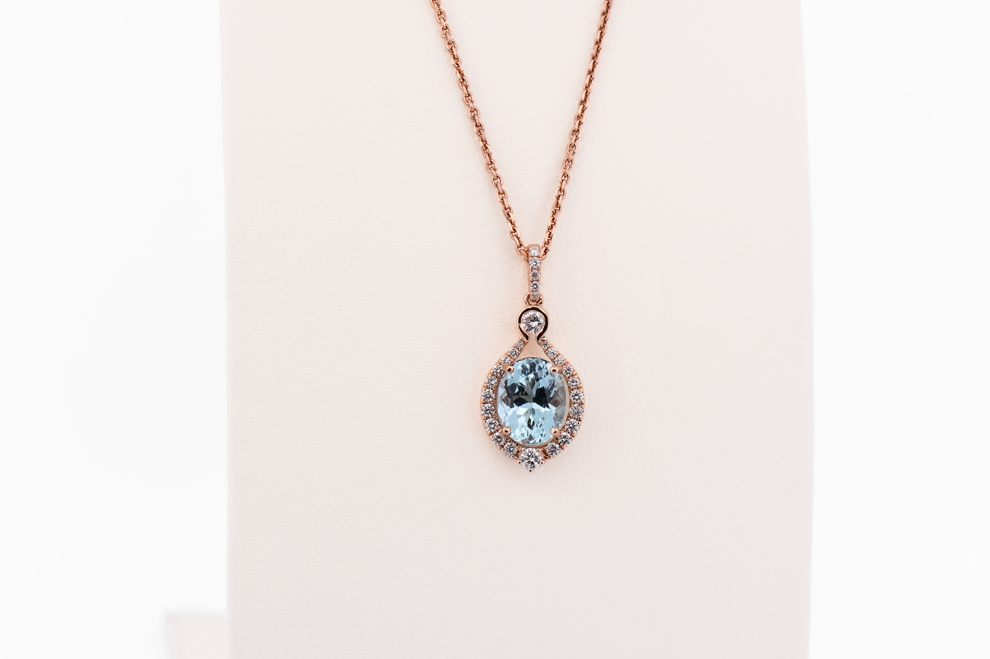 Custom Rose Gold Pendant with Oval Aquamarine & Diamond Accents
