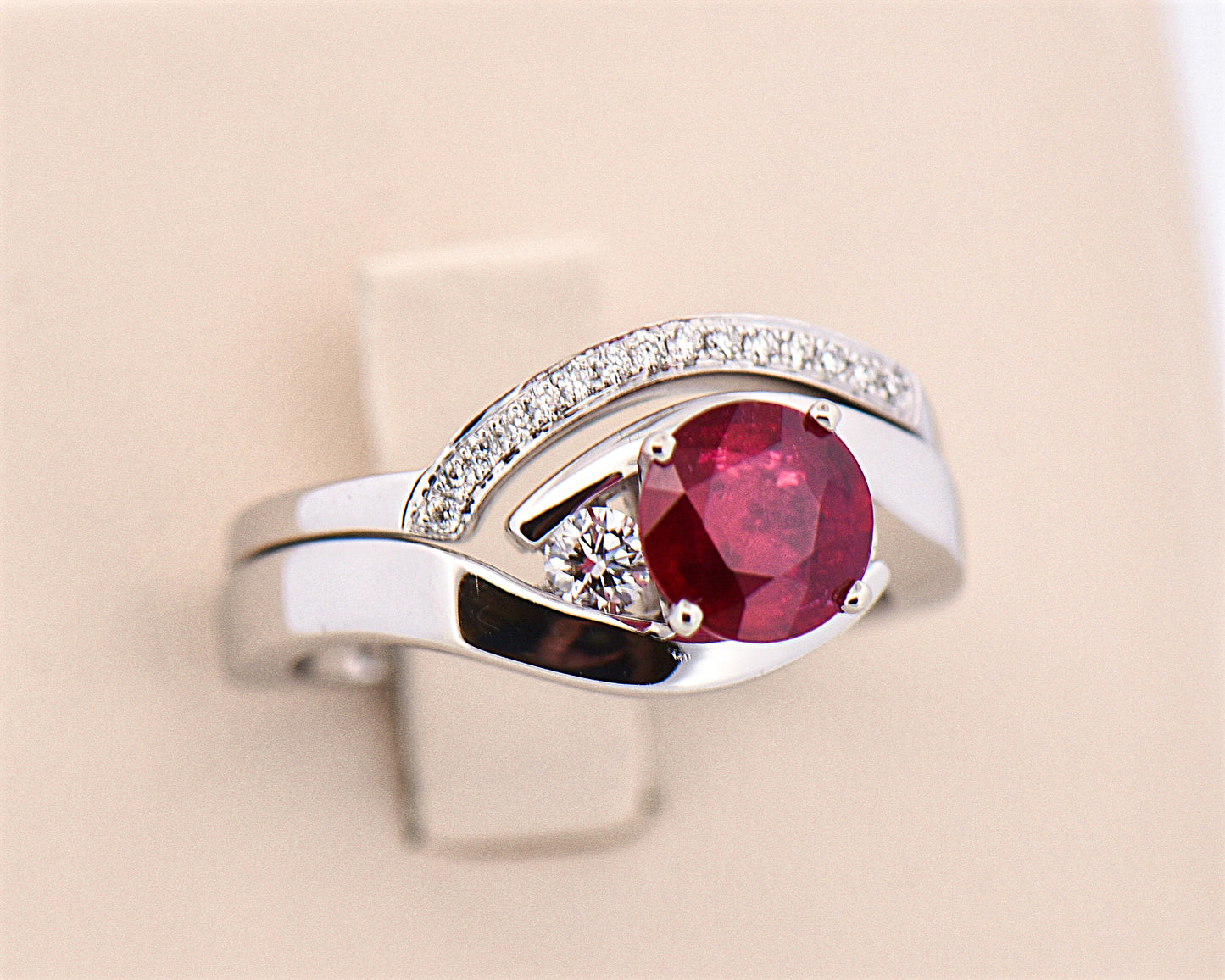 Custom Ruby & Diamond Wedding Set with 1.25ct Round Natural Ruby