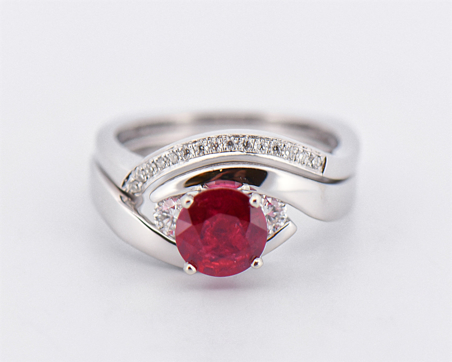 Custom Ruby & Diamond Wedding Set with 1.25ct Round Natural Ruby