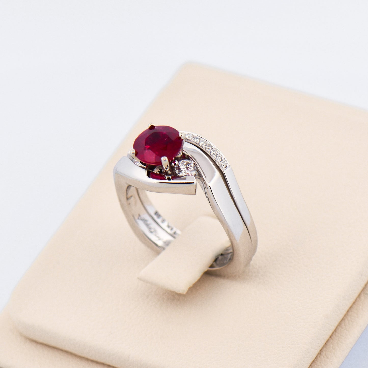 Custom Ruby & Diamond Wedding Set with 1.25ct Round Natural Ruby