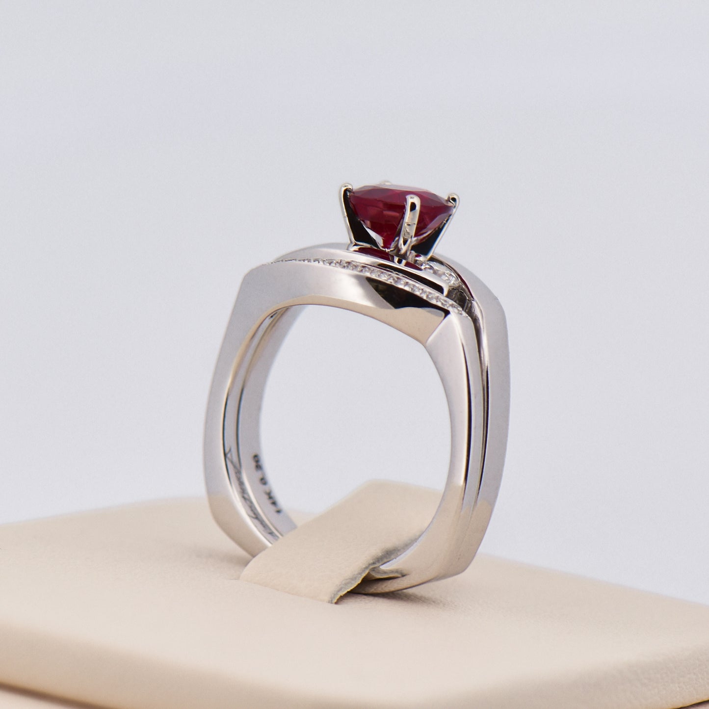 Custom Ruby & Diamond Wedding Set with 1.25ct Round Natural Ruby