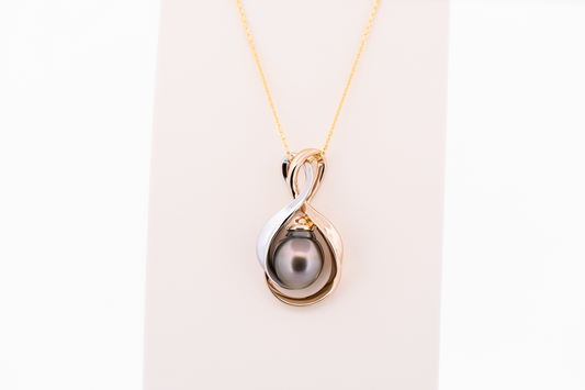 Custom Tahitian Pearl Slide Pendant in Two-Tone 14k Gold