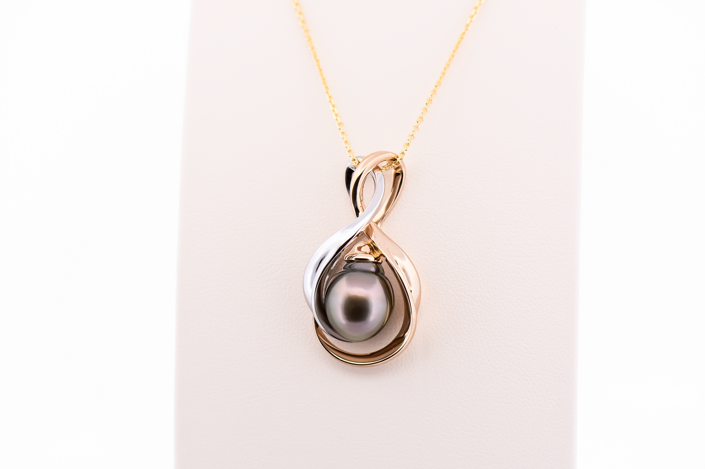 Custom Tahitian Pearl Slide Pendant in Two-Tone 14k Gold
