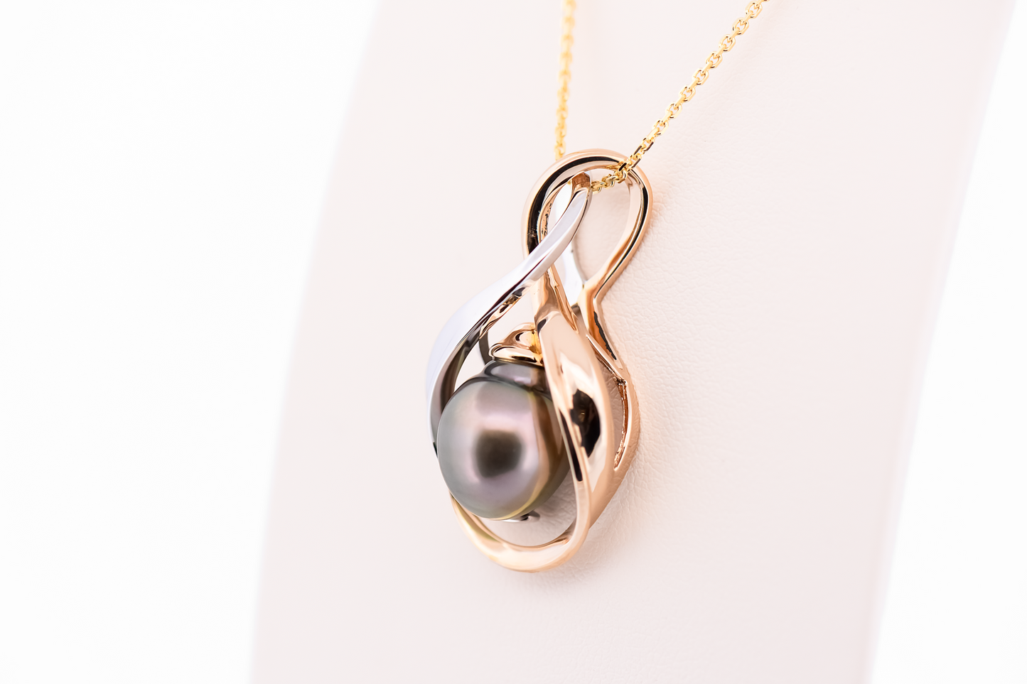 Custom Tahitian Pearl Slide Pendant in Two-Tone 14k Gold