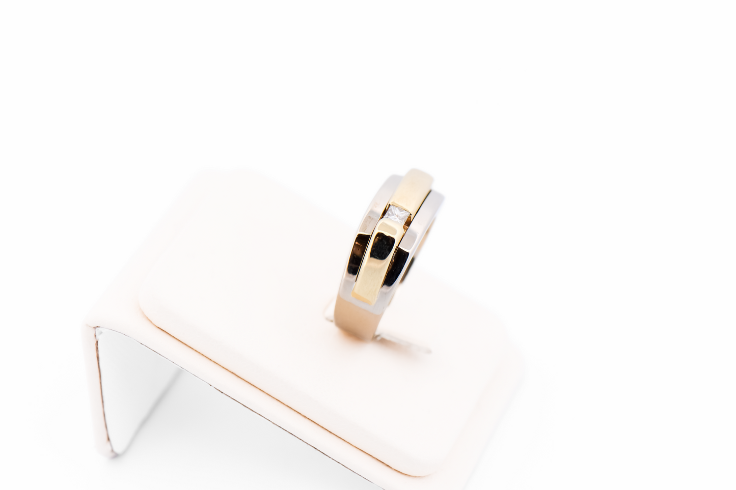 Custom Two-Tone Gold Gents Ring with Princess Cut Diamond Accent