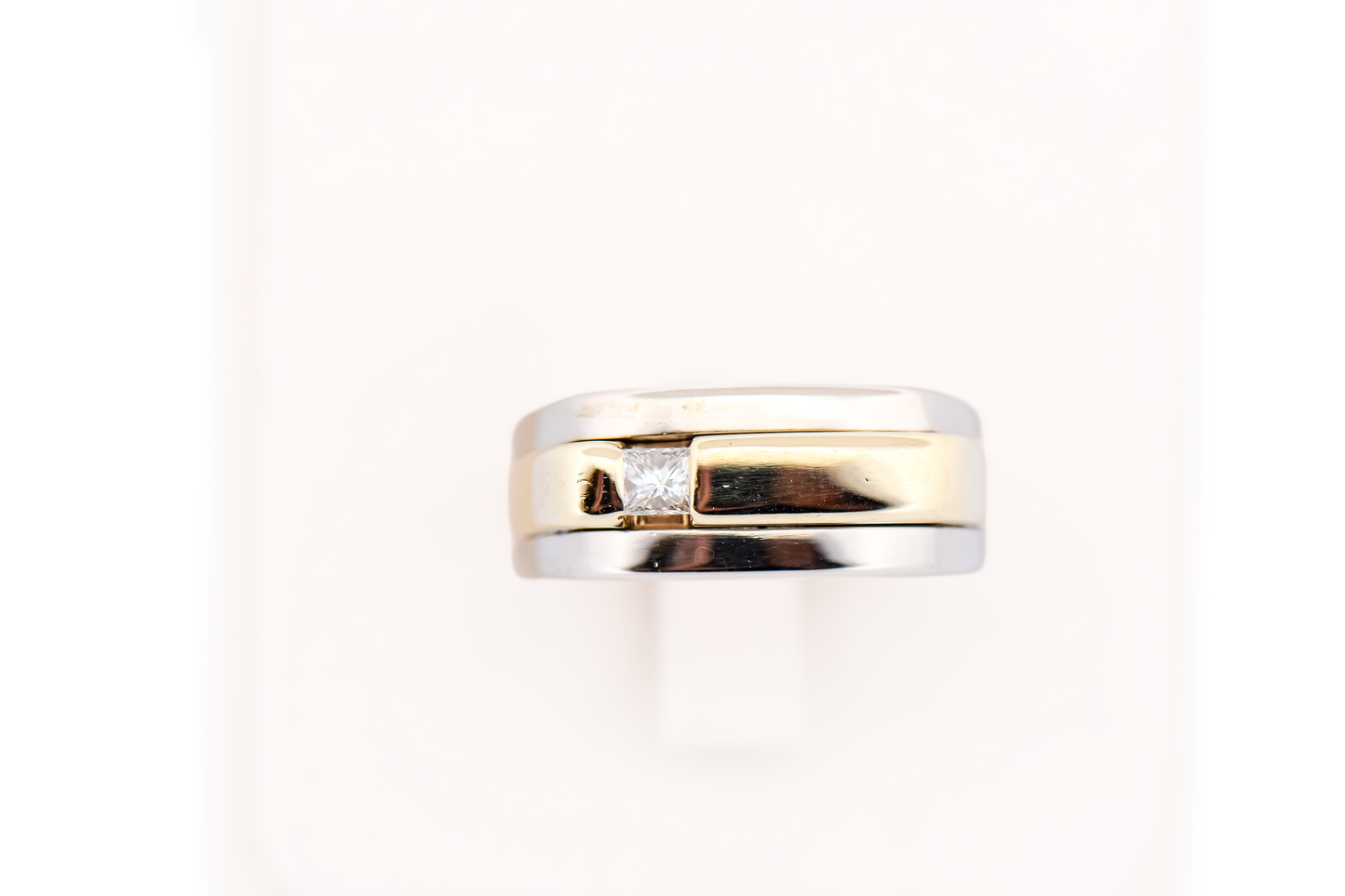 Custom Two-Tone Gold Gents Ring with Princess Cut Diamond Accent