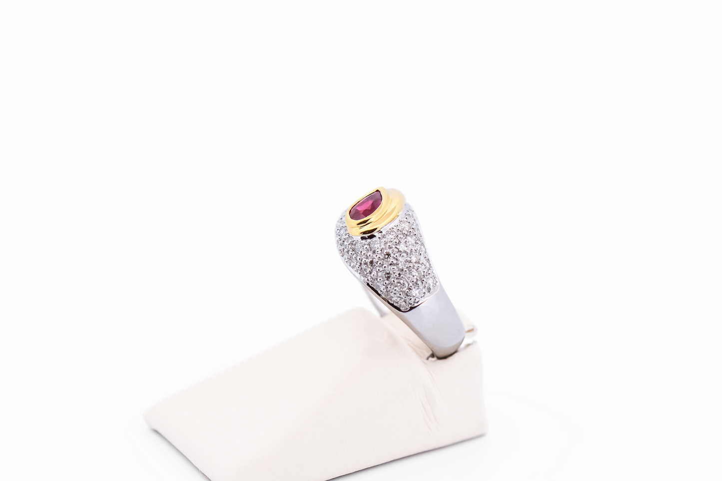 Custom Two-Tone Gold Ring with Bezel Set Ruby & Pave' Diamonds