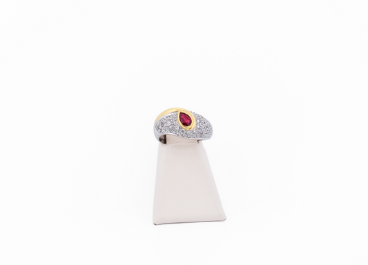 Custom Two-Tone Gold Ring with Bezel Set Ruby & Pave' Diamonds