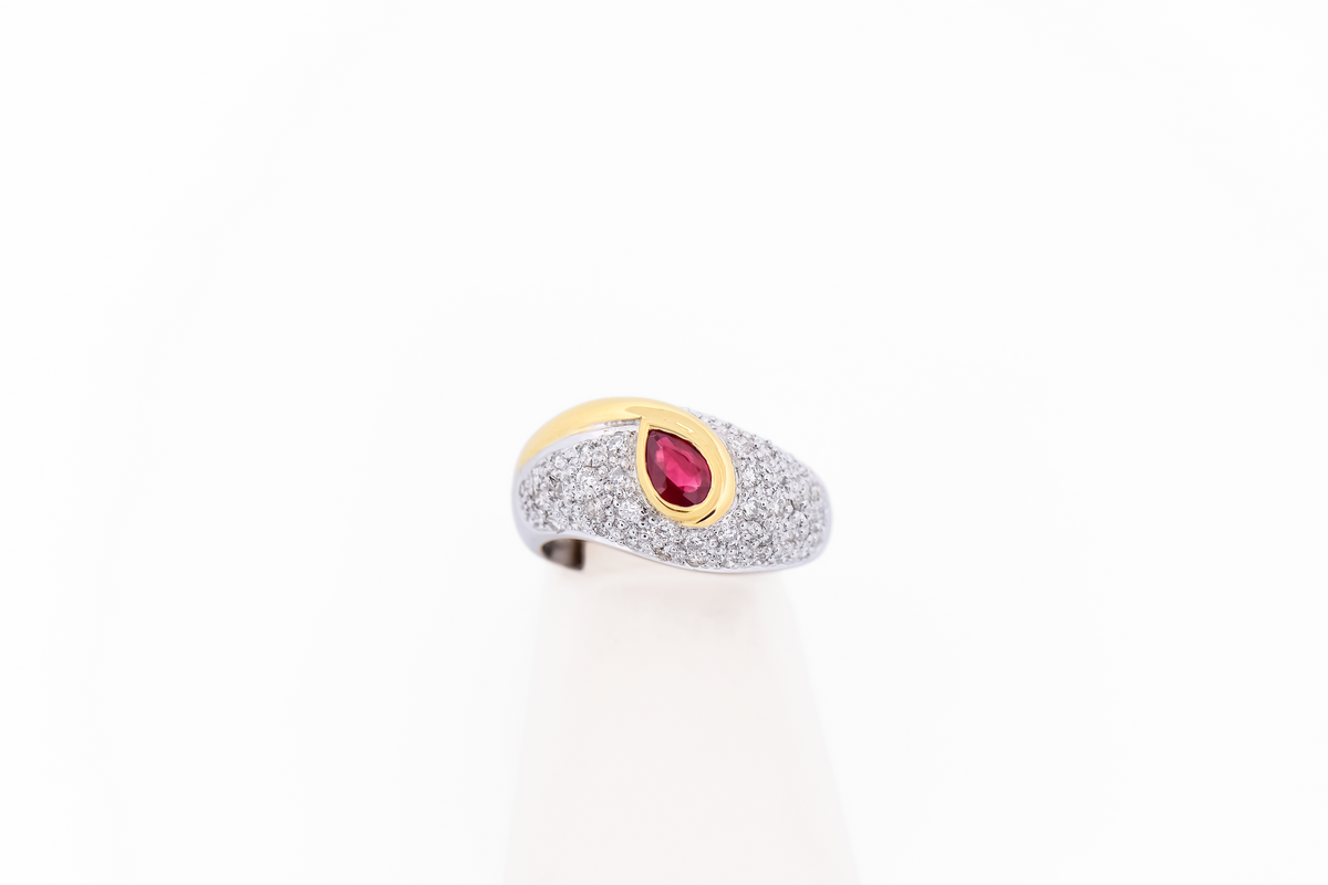 Custom Two-Tone Gold Ring with Bezel Set Ruby & Pave' Diamonds