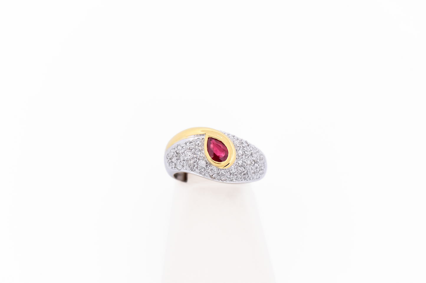 Custom Two-Tone Gold Ring with Bezel Set Ruby & Pave' Diamonds