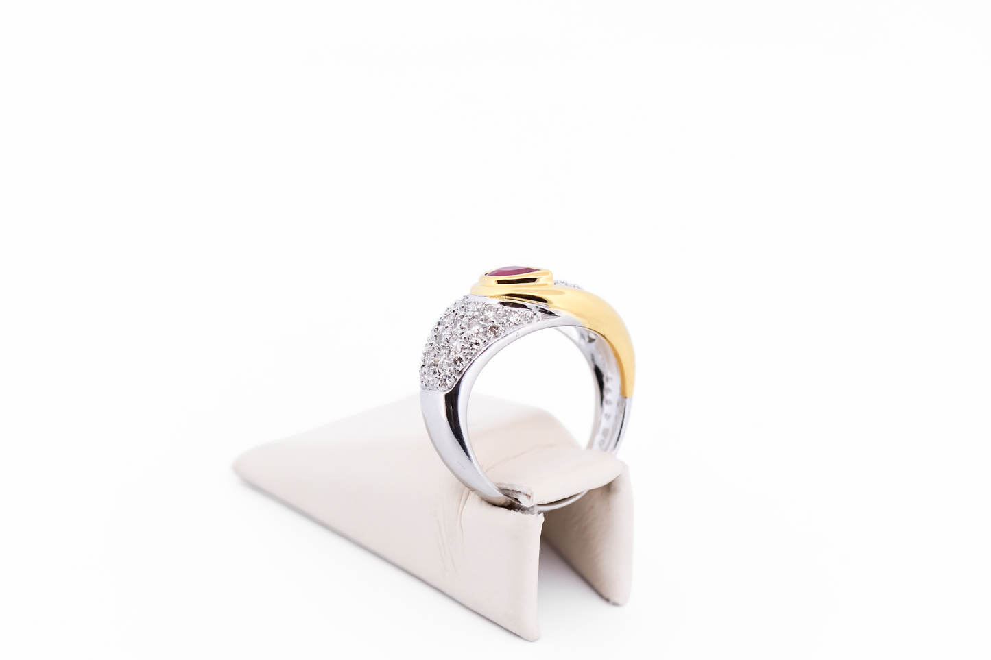 Custom Two-Tone Gold Ring with Bezel Set Ruby & Pave' Diamonds