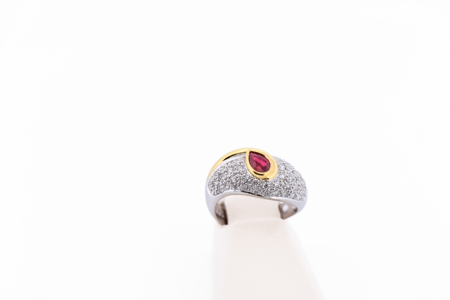 Custom Two-Tone Gold Ring with Bezel Set Ruby & Pave' Diamonds