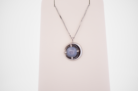 Custom White Gold Moon Necklace with Star Sapphire - Moon & Stars Necklace