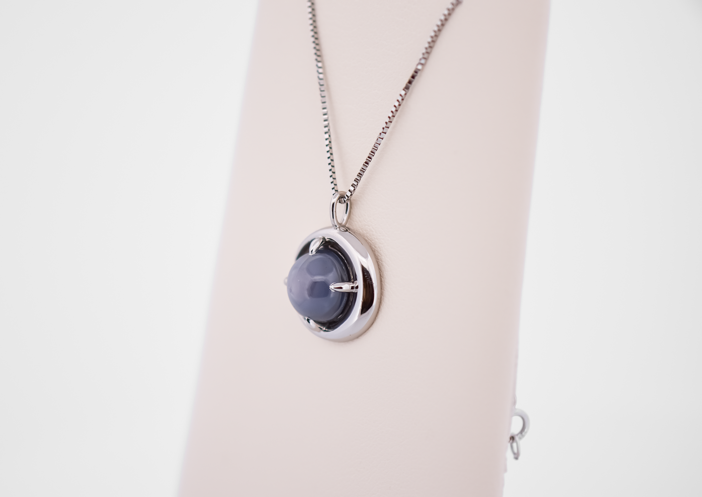 Custom White Gold Moon Necklace with Star Sapphire - Moon & Stars Necklace
