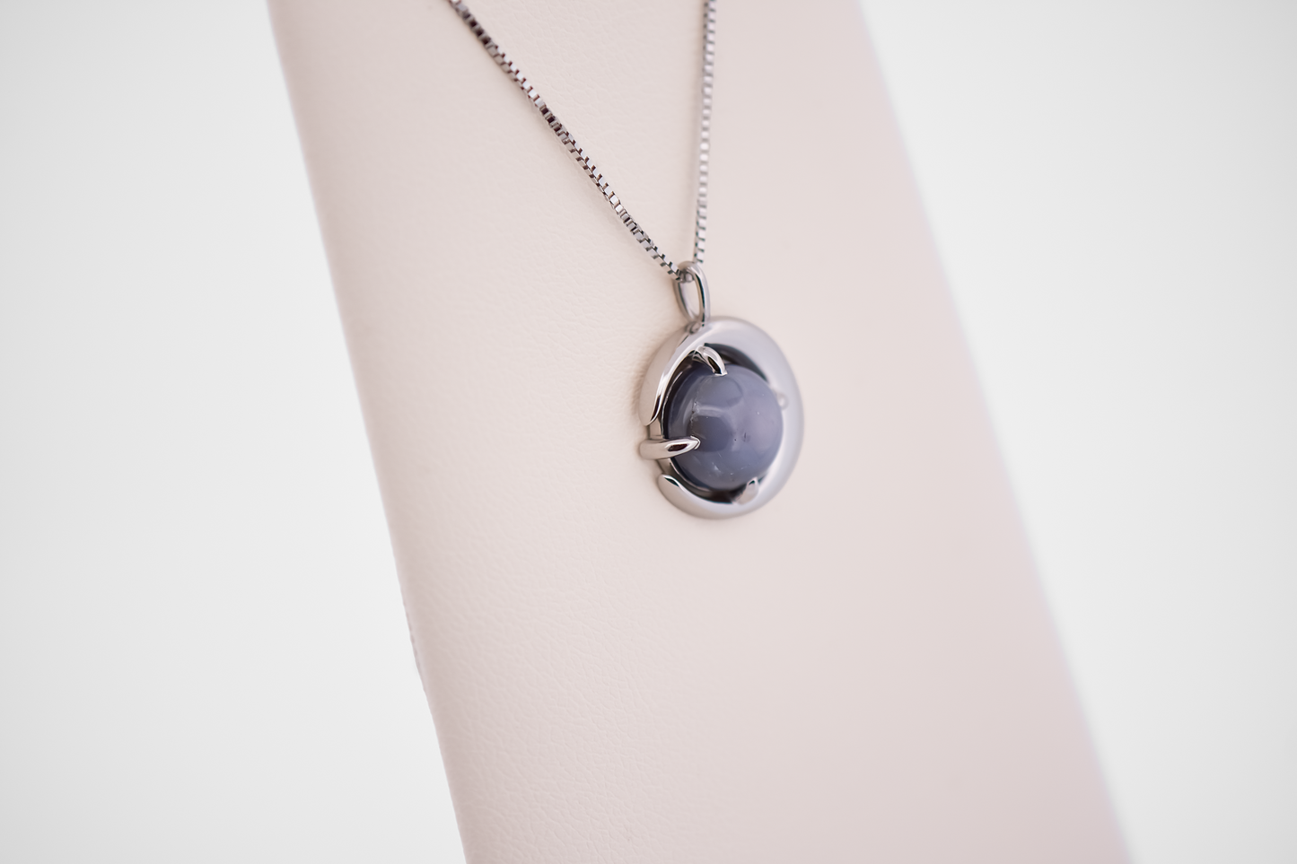 Custom White Gold Moon Necklace with Star Sapphire - Moon & Stars Necklace