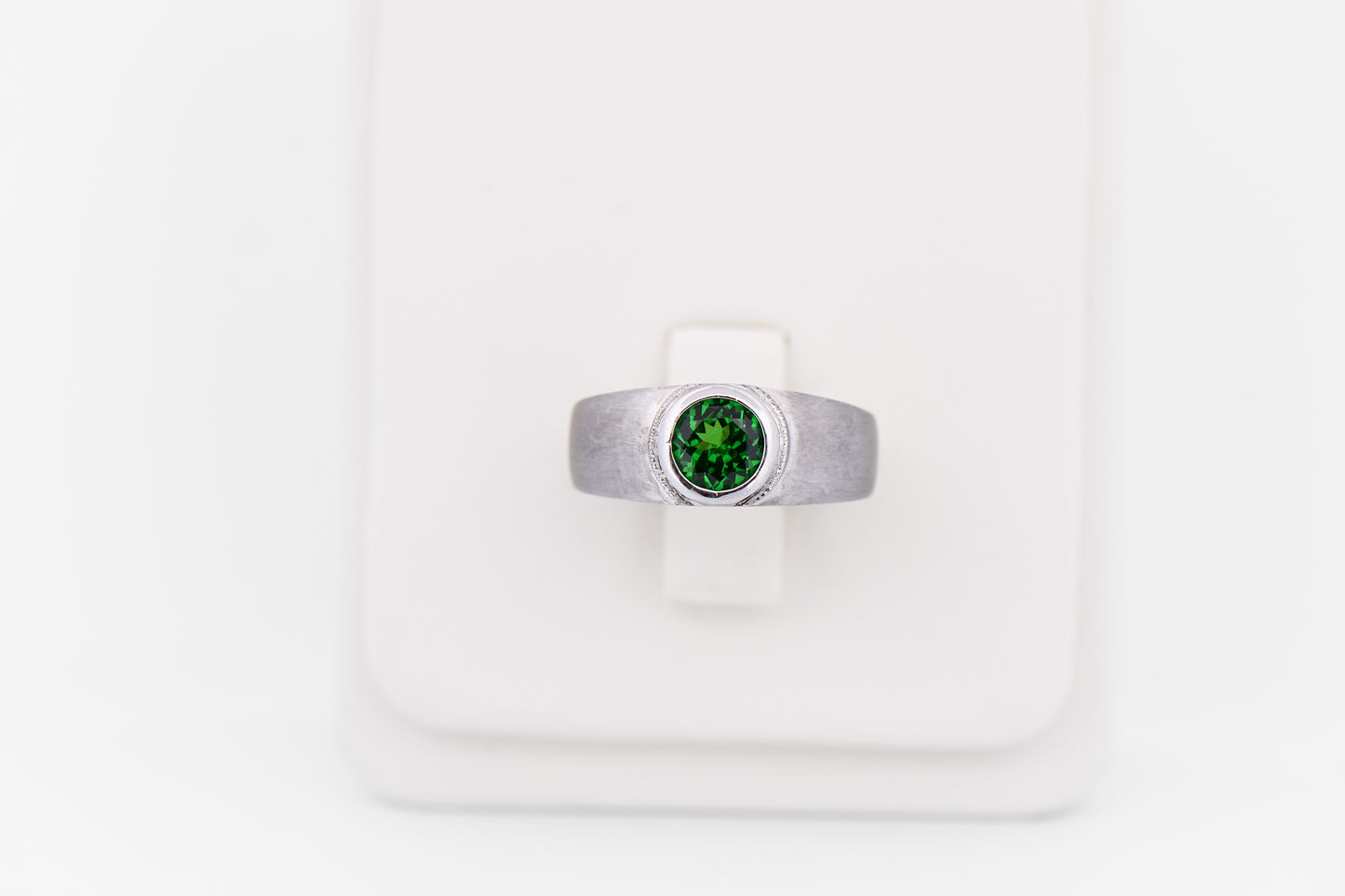 Custom White Gold Ring with Bezel-Set Tsavorite Garnet