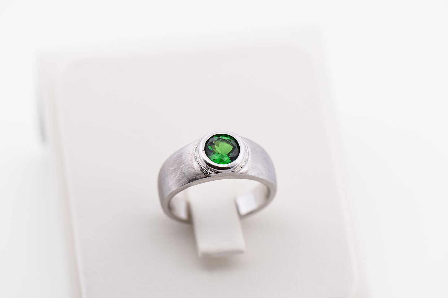 Custom White Gold Ring with Bezel-Set Tsavorite Garnet