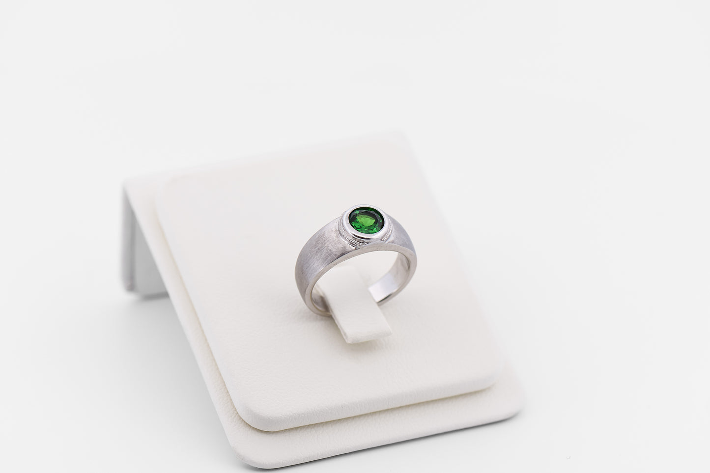 Custom White Gold Ring with Bezel-Set Tsavorite Garnet