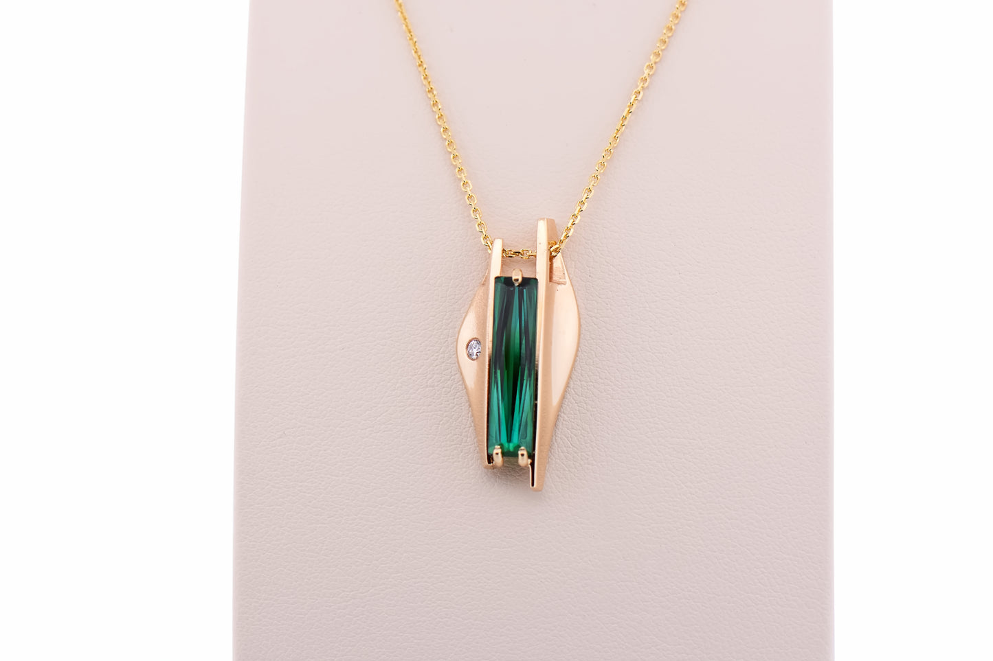 Custom Yellow Gold Slide Pendant with Neon Green Tourmaline