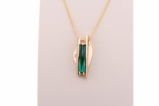 Custom Yellow Gold Slide Pendant with Neon Green Tourmaline