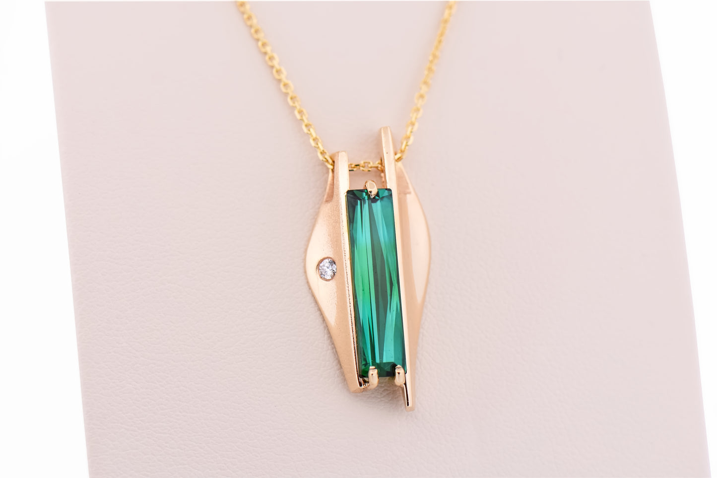 Custom Yellow Gold Slide Pendant with Neon Green Tourmaline
