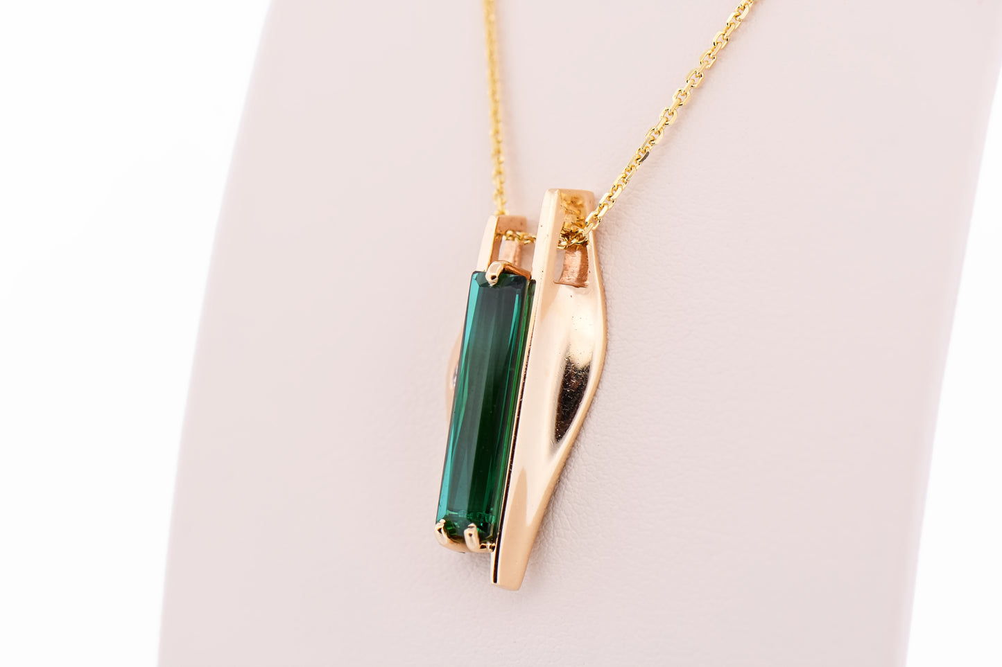 Custom Yellow Gold Slide Pendant with Neon Green Tourmaline