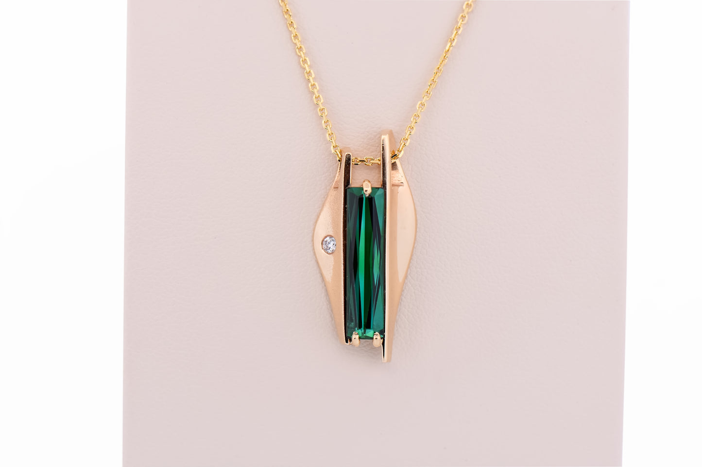 Custom Yellow Gold Slide Pendant with Neon Green Tourmaline