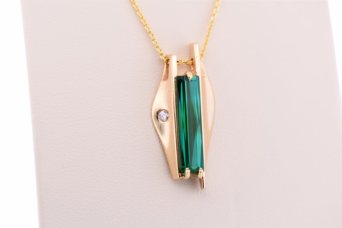 Custom Yellow Gold Slide Pendant with Neon Green Tourmaline