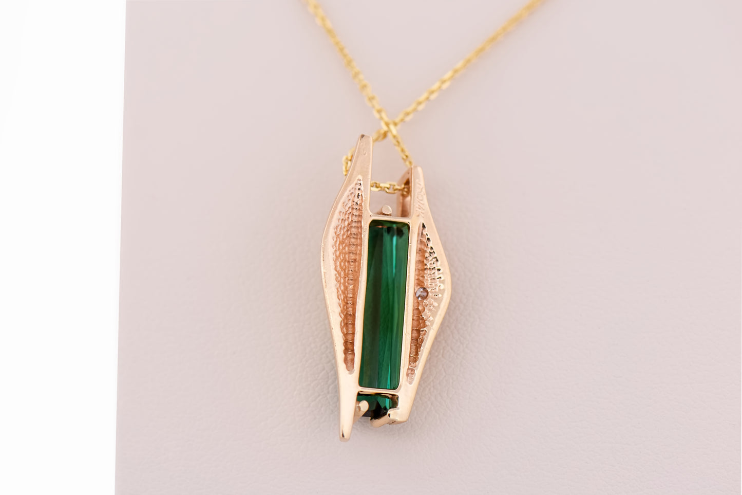 Custom Yellow Gold Slide Pendant with Neon Green Tourmaline