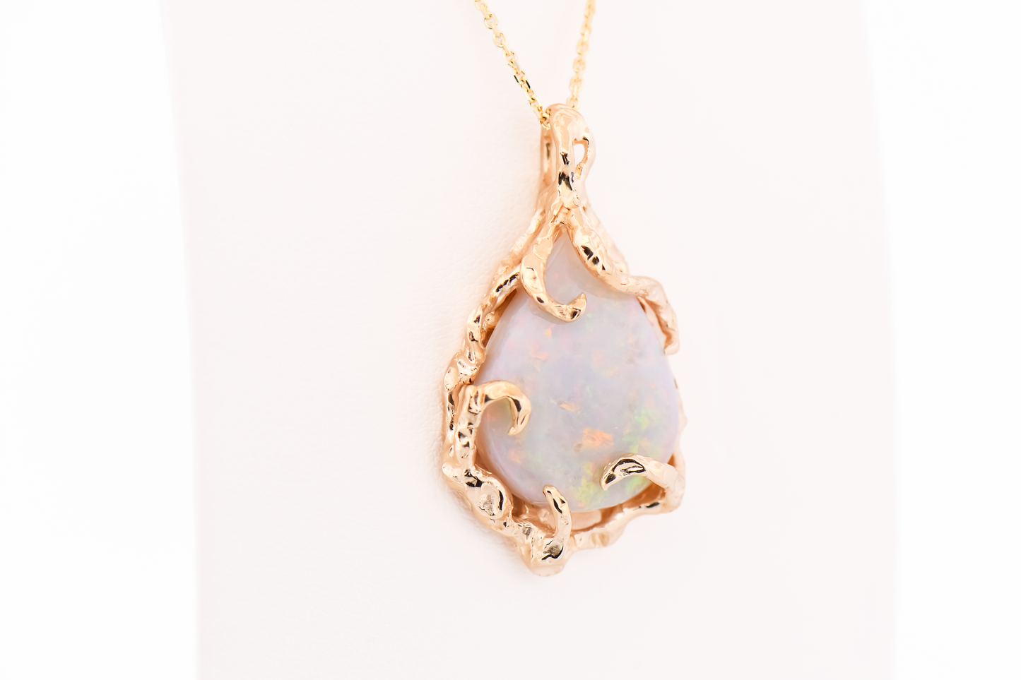 Amazing Brutalist Pendant - Coober Pedy Opal Set in Yellow Gold Coral Inspired Frame